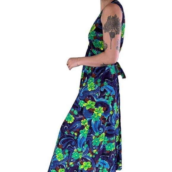Vintage 1960s Womens Handmade Hawaiian Tropical Retro Psychedelic Maxi Dress - Picture 6 of 8